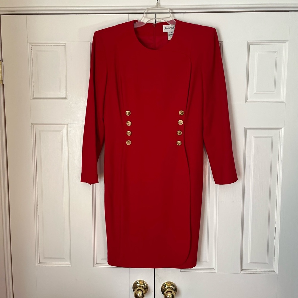 Vintage Bloomingdale’s Wool Cherry Red Gold Buttons Size 8
